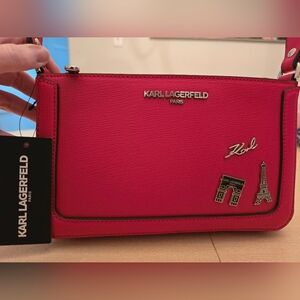 Karl Lagerfeld NWT French Rose Shoulder Bag with 3 Compartments and Paris Pins